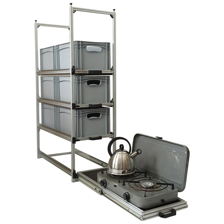 Wohnmobil Regal Aluminium Tower 1 - 800 - mit 3 Auszügen und Einlegeboden